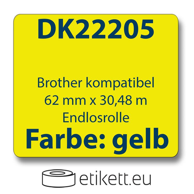 1xLabel kompat zu Brother DK22205 62 mm x 30,48m endlos gelb 1x Wechselhalter 
